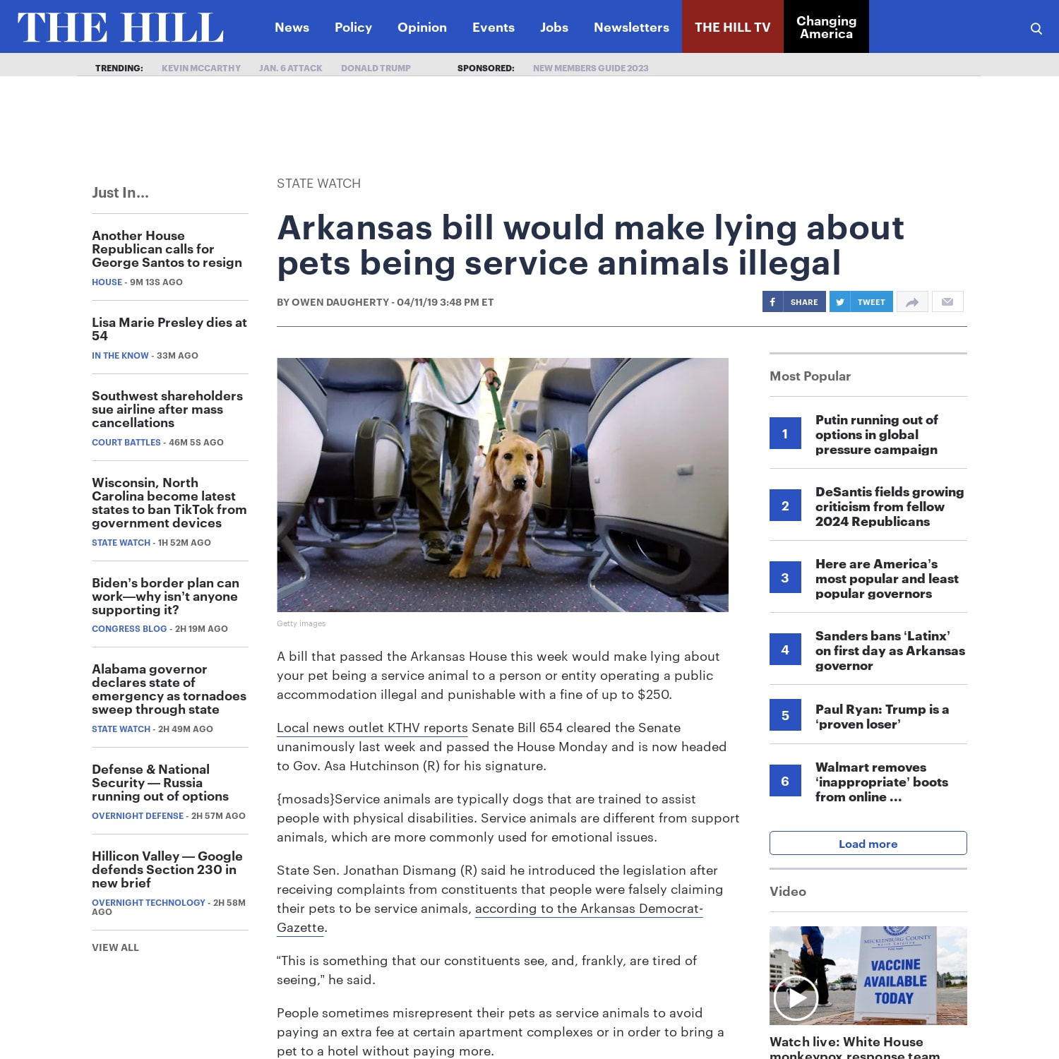 Arkansas bill would make lying about pets being service animals illegal