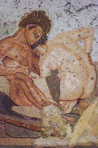 Mosaic of a satyr and nymph found in a bedroom of the House of the Faun in Pompeii Roman 1st century BCE - 1st century CE