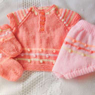 Hand Knitted 3 Piece Dress Pants and Socks Set for a Baby Girl, Baby Shower Gift
