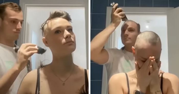 Boyfriend Shaves Girlfriend’s Head Due To Alopecia Only To Shave His Own Immediately