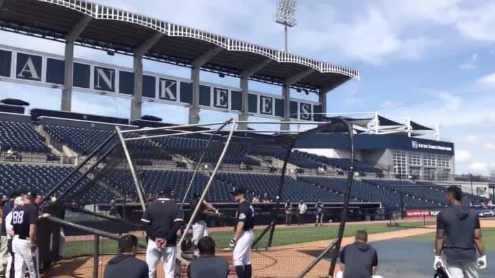 VIDEO: Giancarlo Stanton Drills BP Home Run off Scoreboard in First Official Spring Training Workout
