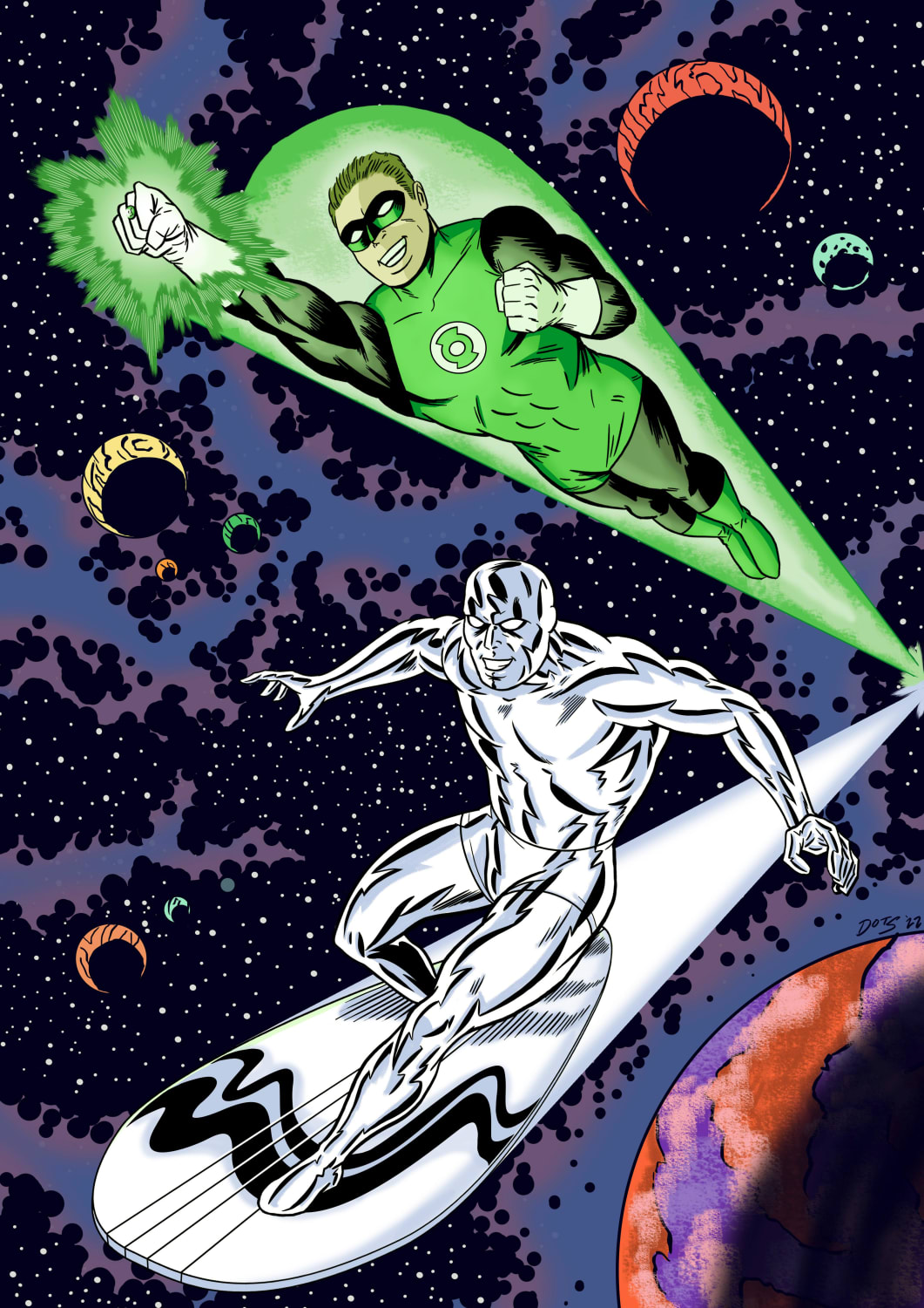 [Fan Art] Green Lantern and the Silver Surfer. By me. hope you like it.