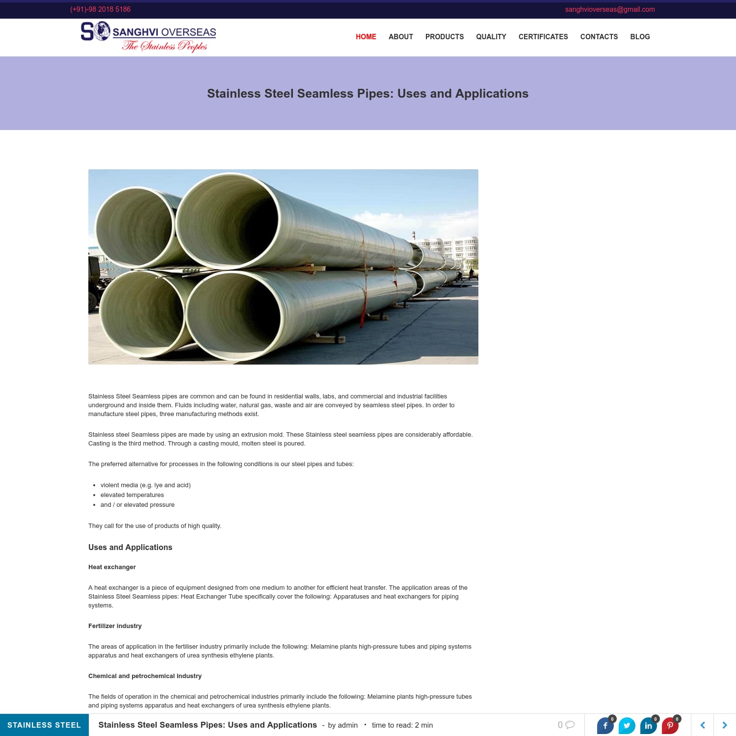 Stainless Steel Seamless Pipes: Uses and Applications - Sanghvi Overseas Blog