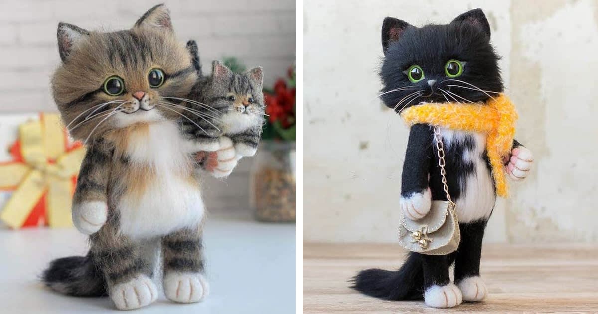 Artist Crafts Incredibly Cute Felted Cats That Look Like Children's Book Characters