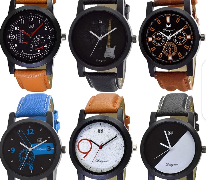 OM DESIGNER Analogue Men's Watch (Multicolored Dial Multi Colored Strap) (Pack of 6)