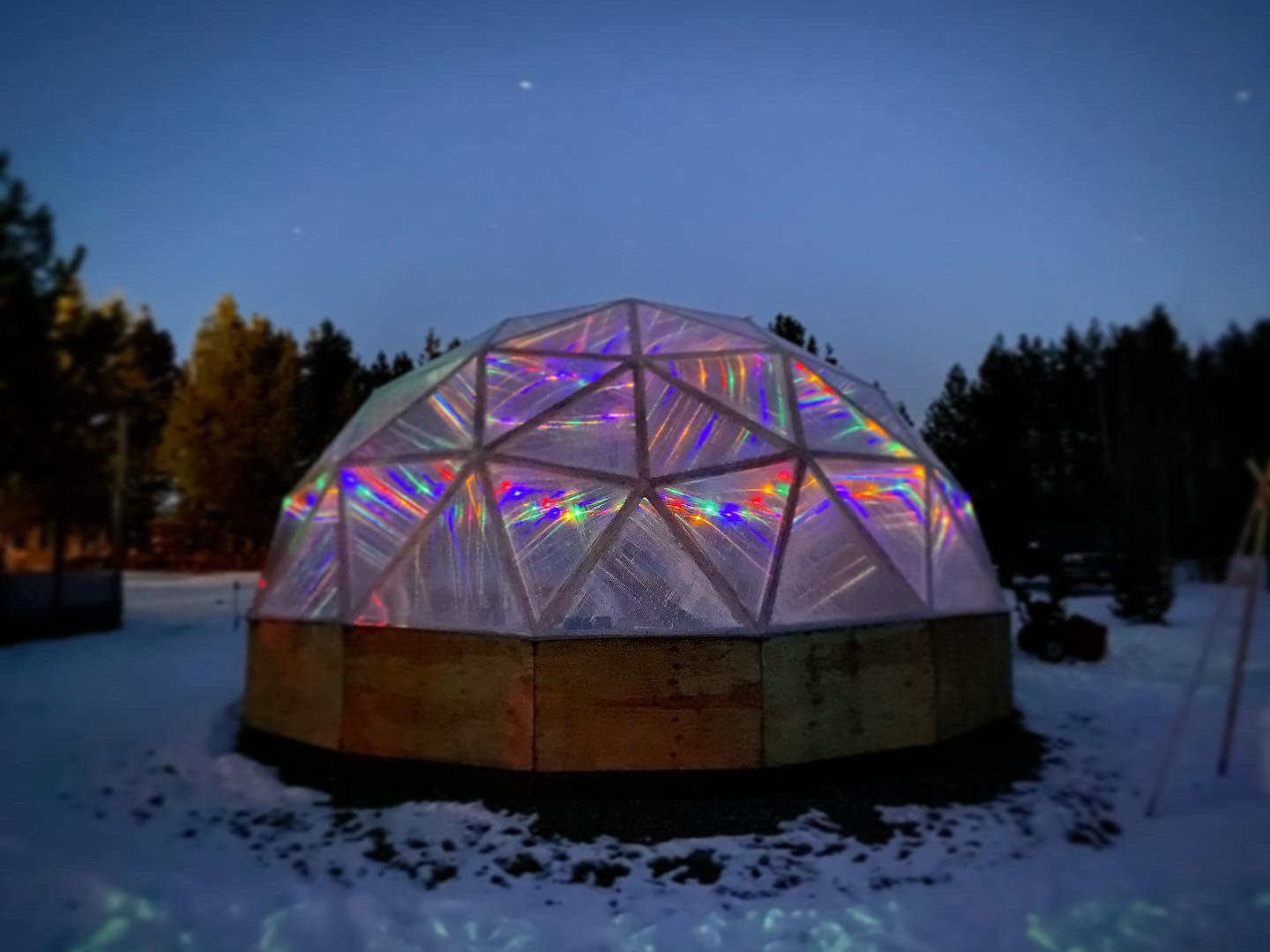 Geodome greenhouse + Christmas lights