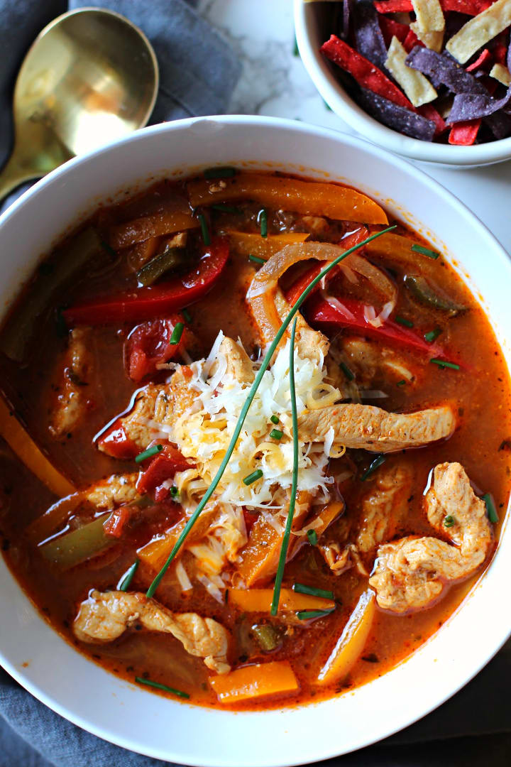 Chicken Fajita Soup Recipe. Easy, healthy, a weeknight dream dinner.