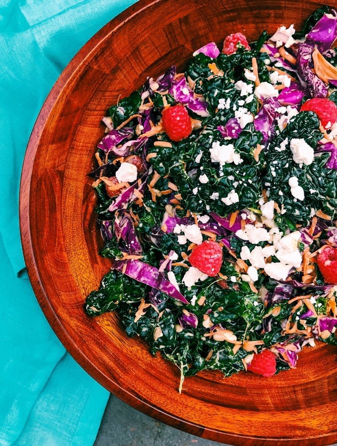 Kale-Hater's Creamy Raspberry Kale Salad - Whip & Wander