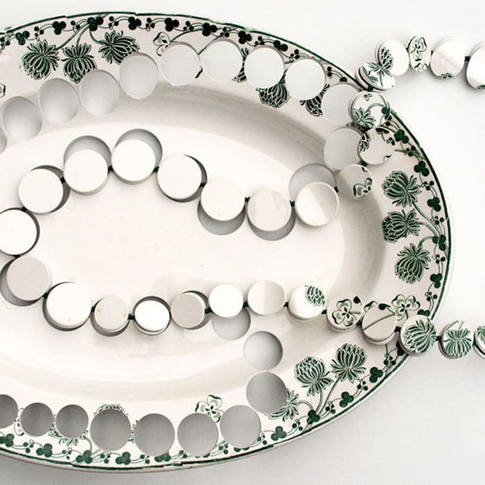 Antique Ceramic Dinnerware Punctured into Pieces of Wearable Art by Gésine Hackenberg