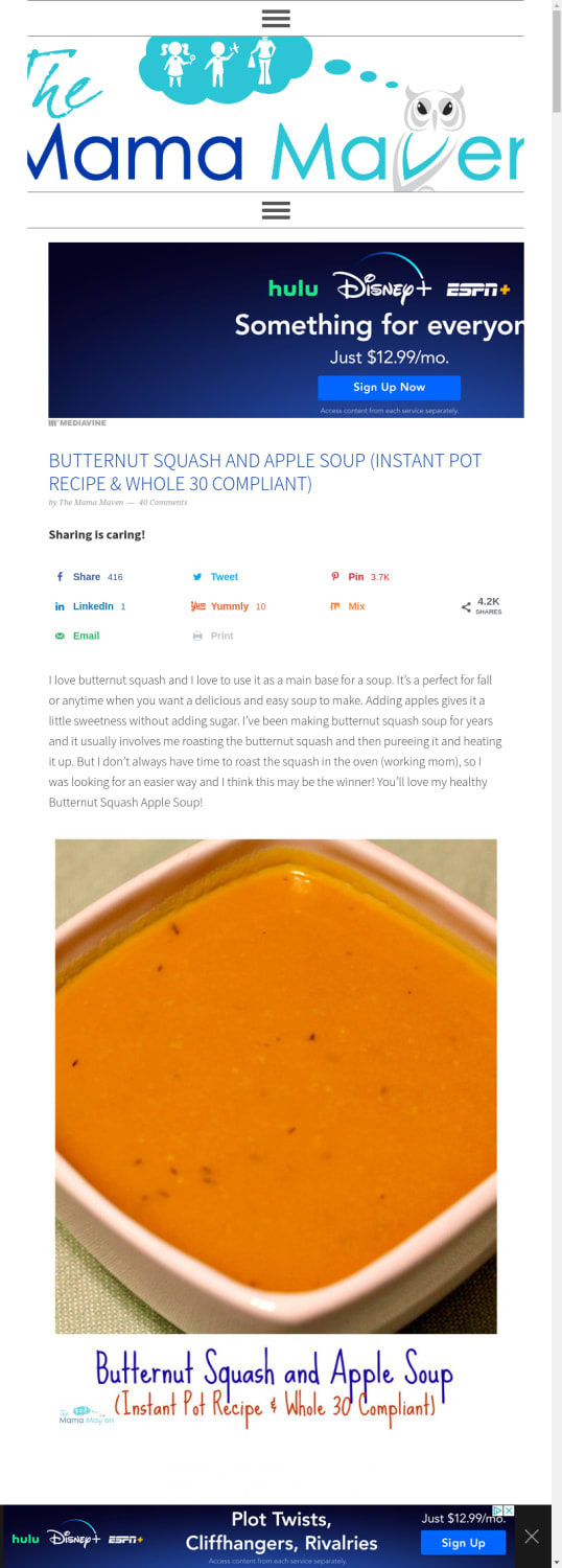 Butternut Squash and Apple Soup (Instant Pot Recipe & Whole 30 Compliant)