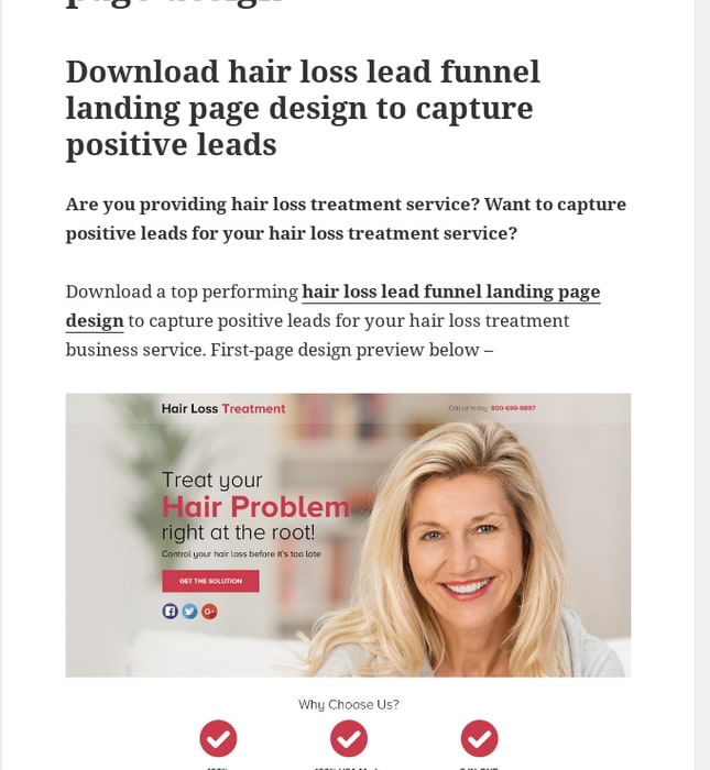 hair loss lead funnel landing page designs to capture leads