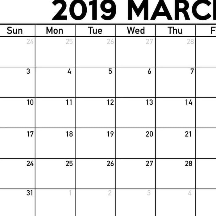 Printable March 2019 Calendar