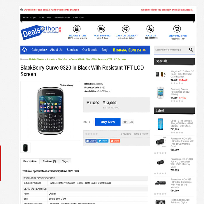 BlackBerry Curve 9320 in Black With Resistant TFT LCD Screen