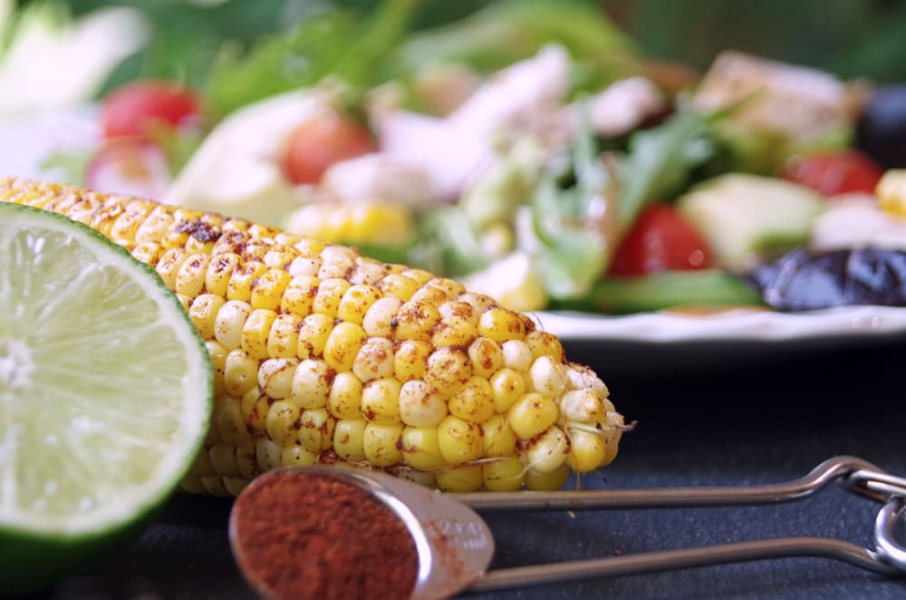 Chili and Lime Corn Salad with chicken and avocado