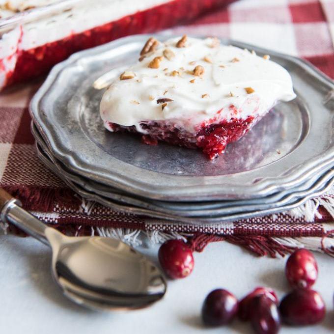 Cranberry Jello Salad with Cream Cheese Topping