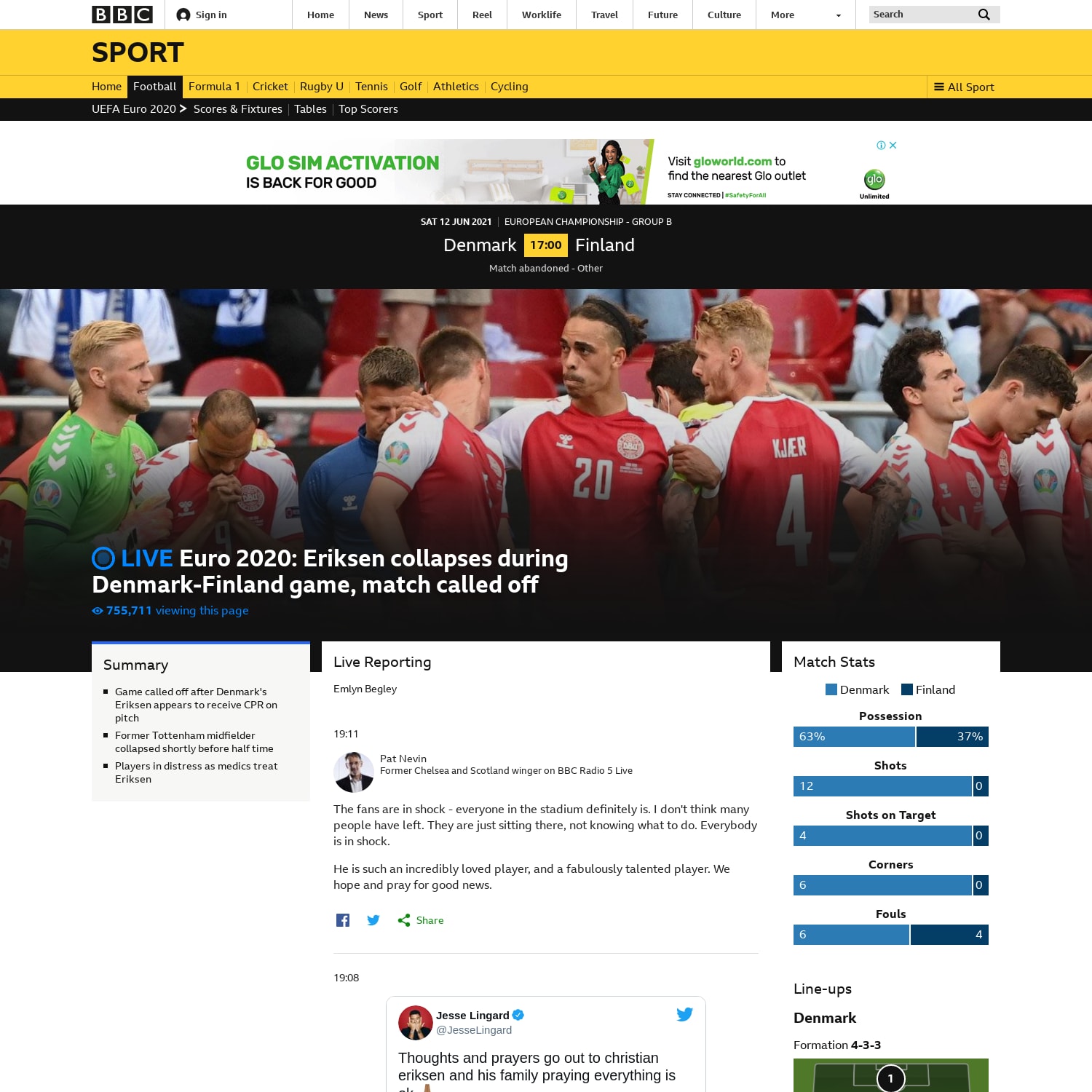 Euro 2020: Finland beat Denmark, Eriksen awake after collapse halts game