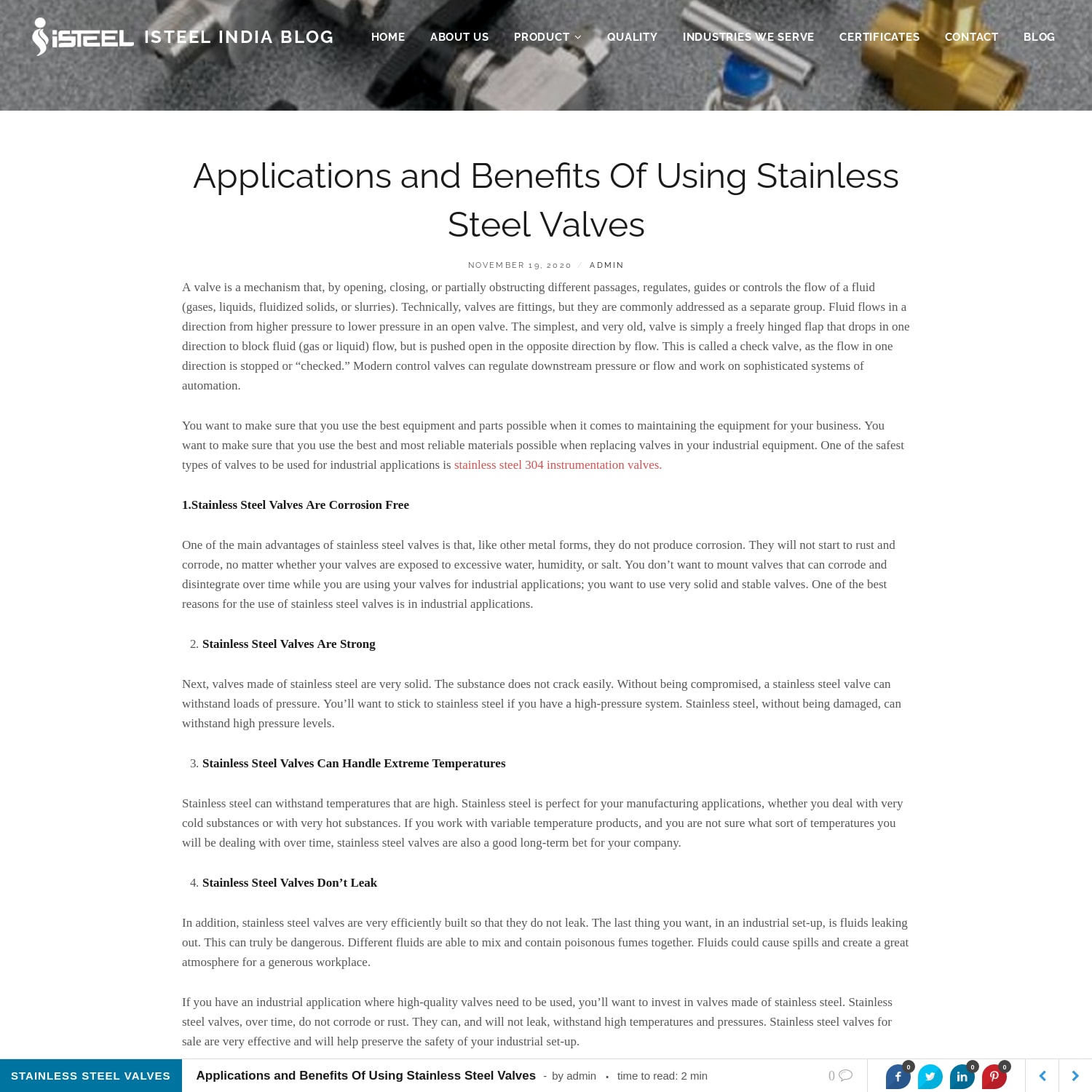 Applications and Benefits Of Using Stainless Steel Valves