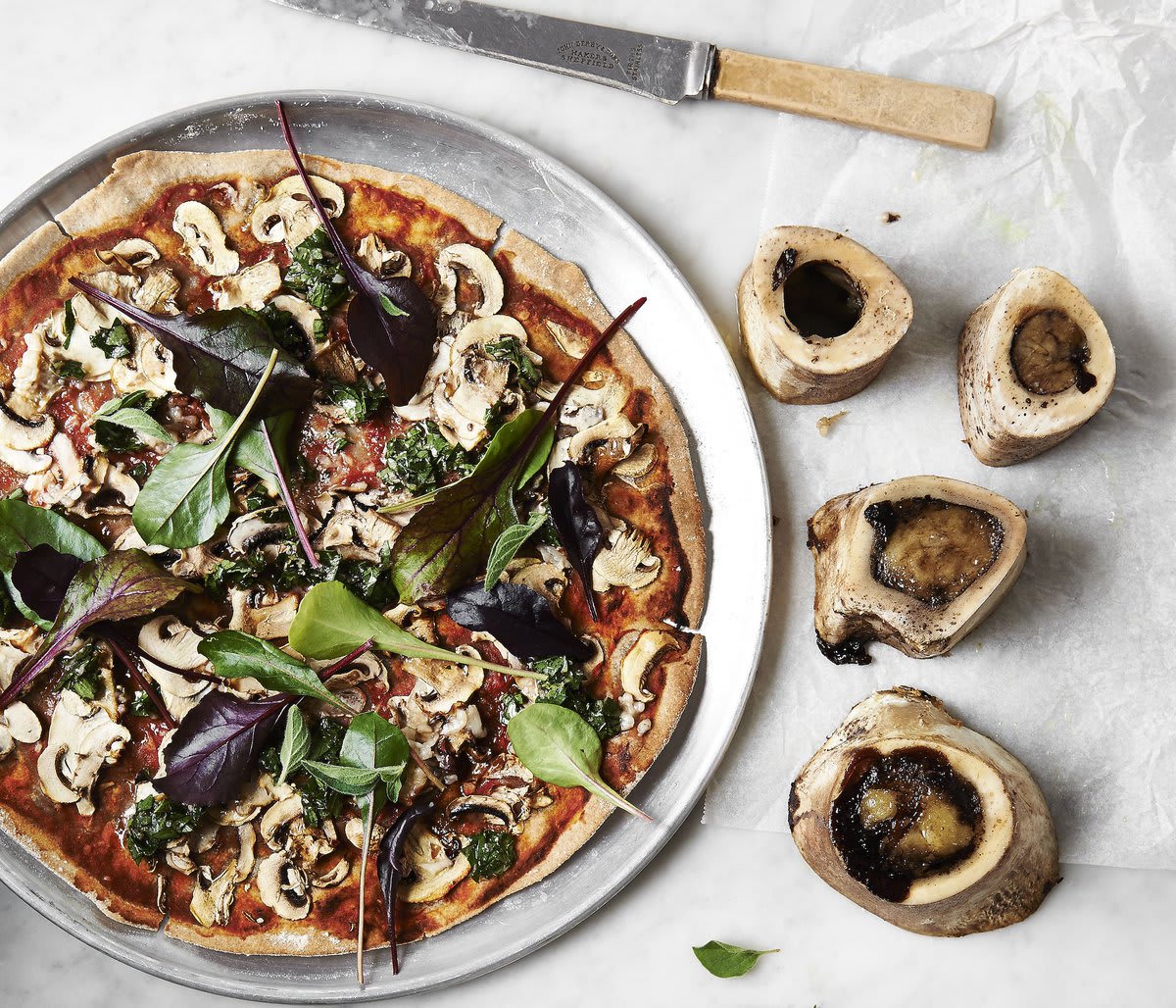 This buckwheat pizza with mushrooms and bone marrow is a meaty addition to your beauty diet.