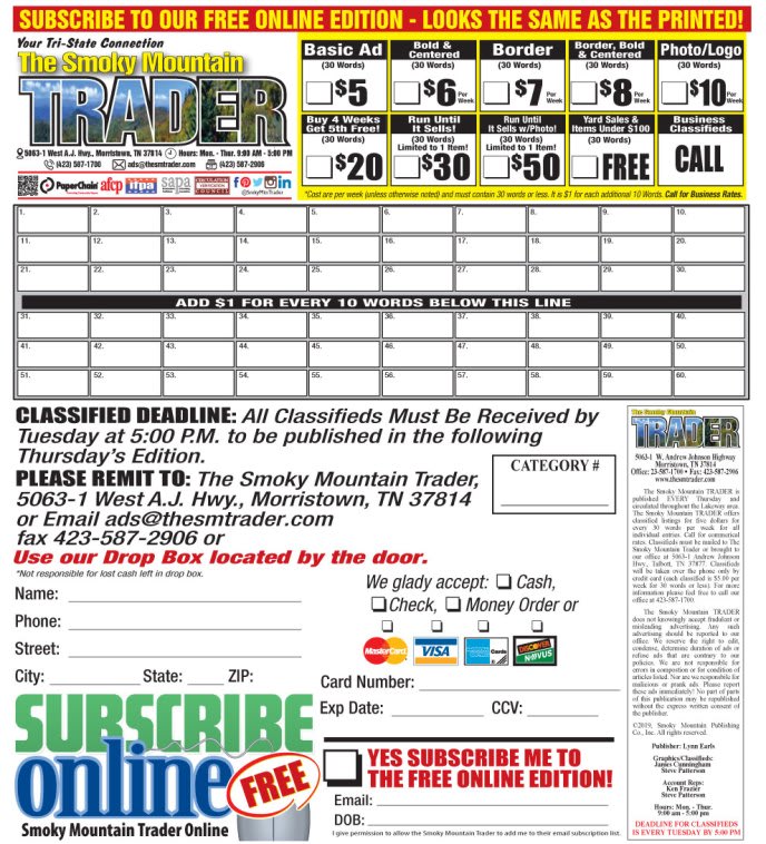 Classifieds - The Smoky Mountain Trader Weekly