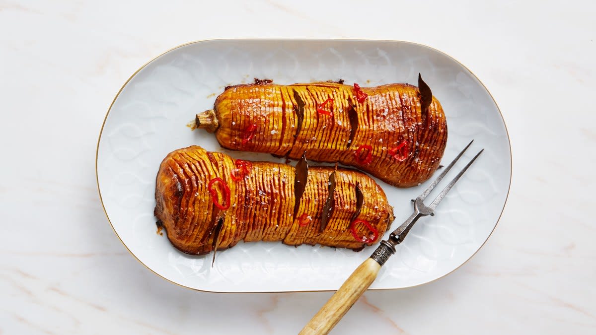 Hasselback Butternut Squash with Bay Leaves Recipe