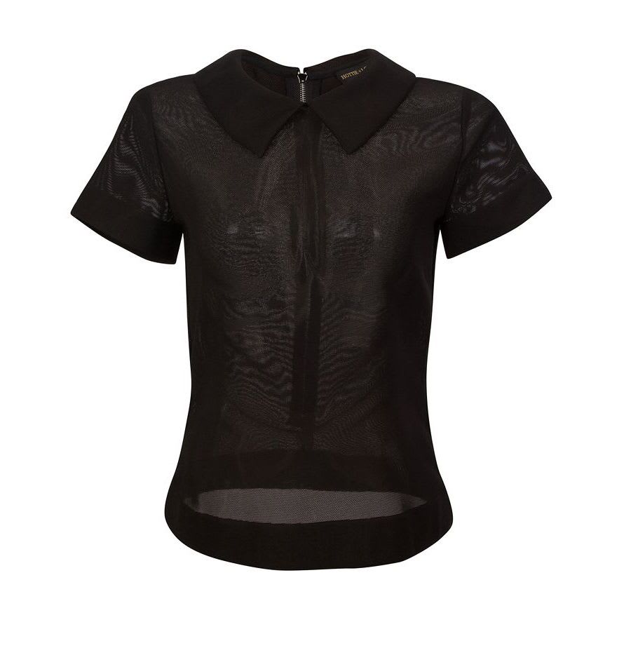 Black sheer mesh collar blouse