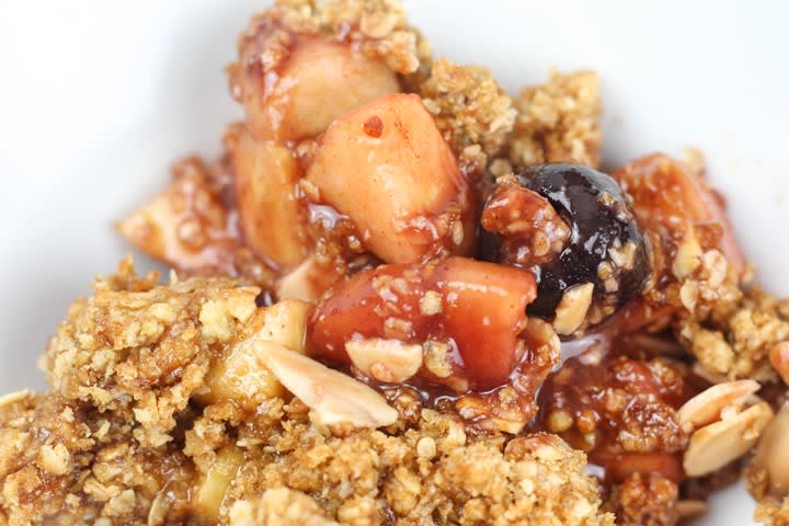 Apple and Cherry Crisp - a delicious comfort food pudding!