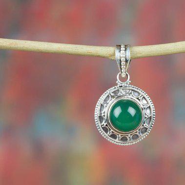 Green Onyx Pendant, 925 Sterling Silver, Statement Pendant, Classic Pendant, Granulation Pendant, Crystal Pendant, Meditation Pendant, Gift