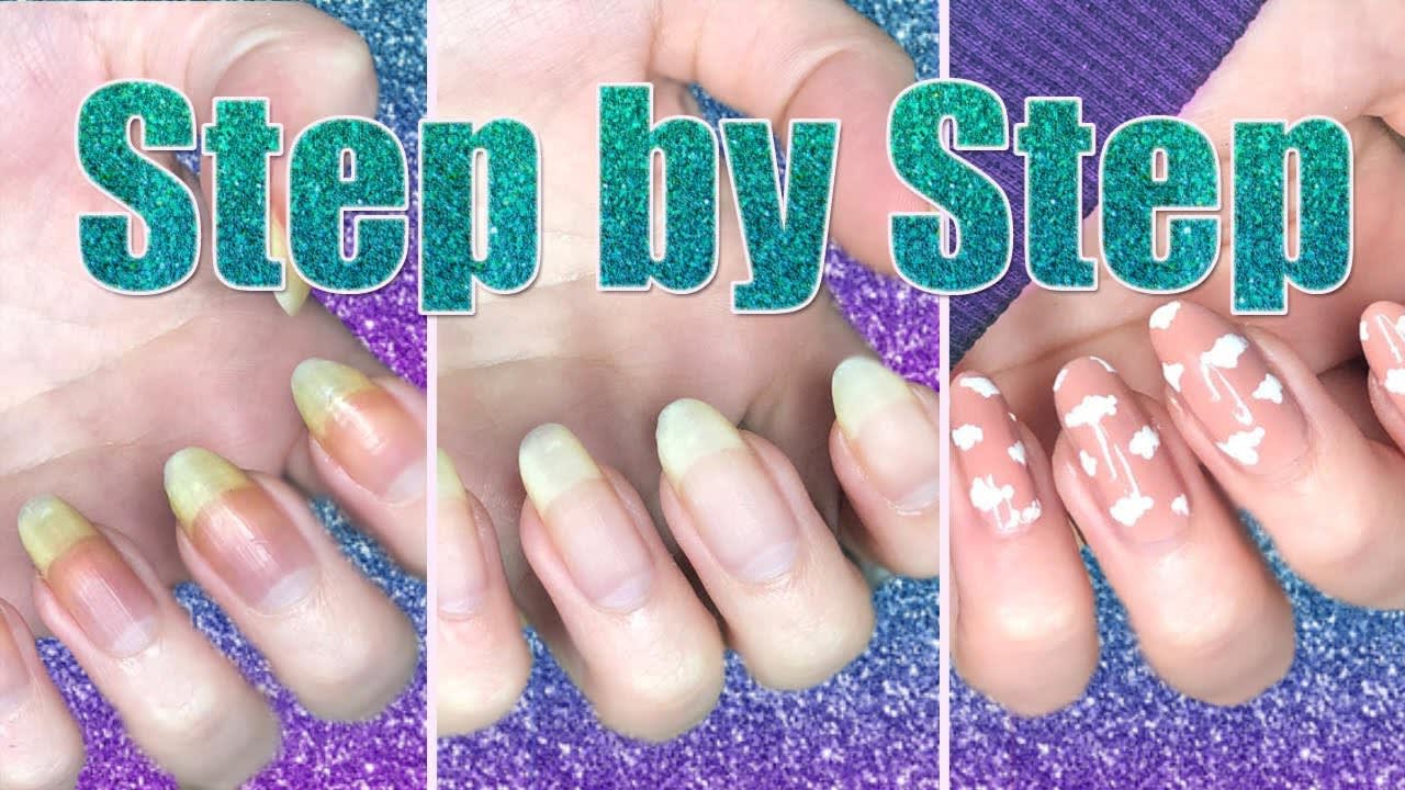 Step By Step Nail Whitening, Almond Nail Design & Easy Cloud Nail Tutorial!
