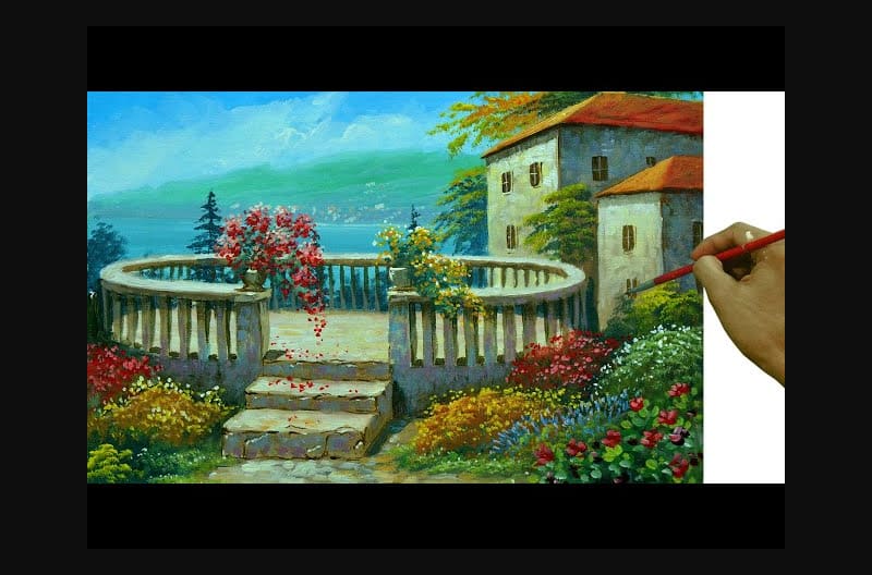 HOW TO PAINT Sunny Day on Italian Villa and Flower Garden in Acrylics