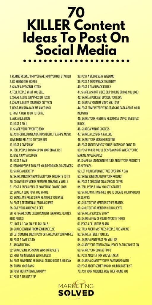 70 Killer Content Ideas To Post On Social Media