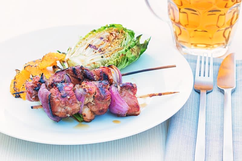 BBQ Duck Kebab with Orange and Asparagus