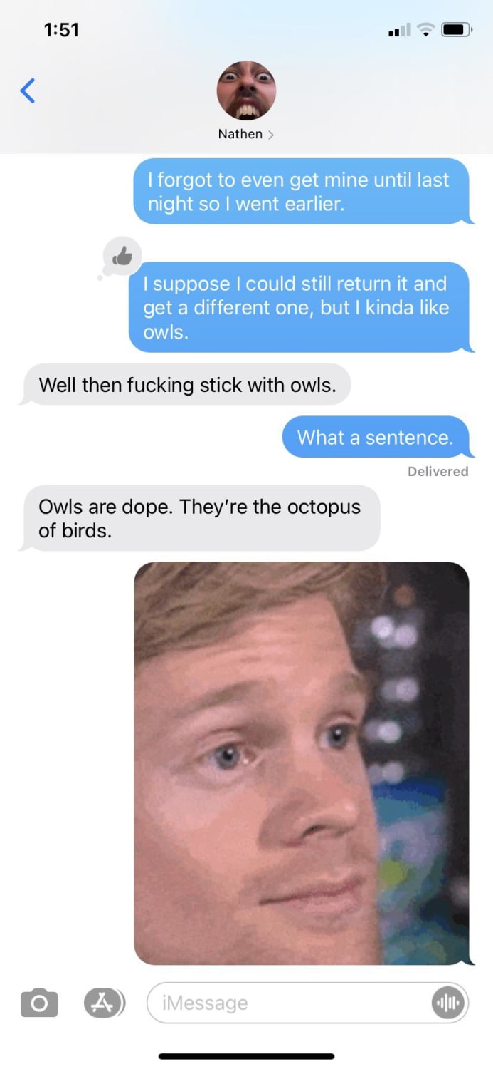 A conversation about an owl calendar