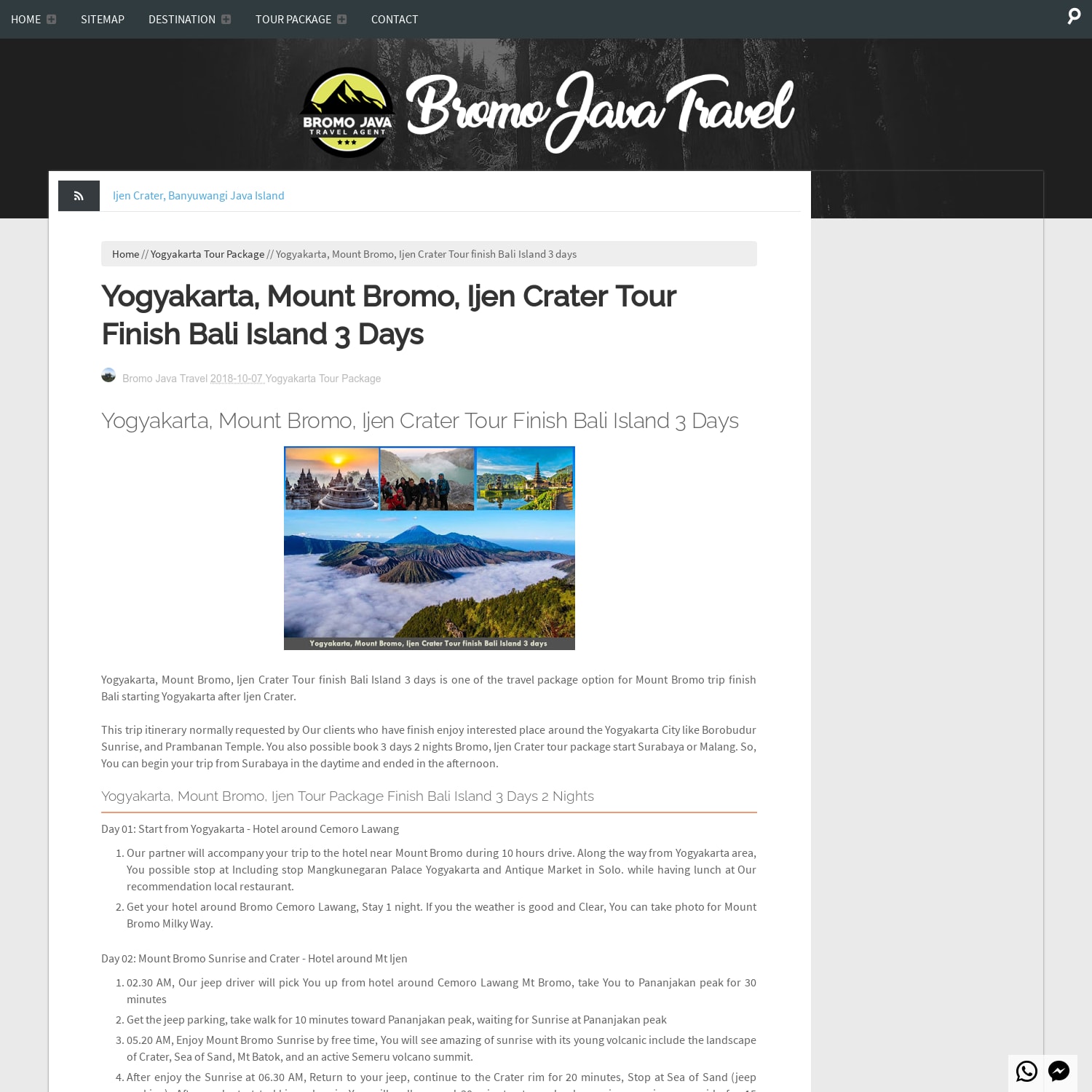 Yogyakarta, Mount Bromo, Ijen Crater Tour finish Bali Island 3 days