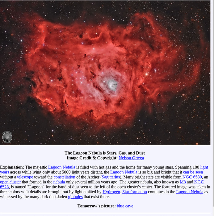 APOD: 2018 November 12 - The Lagoon Nebula is Stars, Gas, and Dust