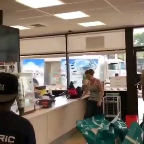Store clerk gets angry and hands out karma to woman who threw object at him