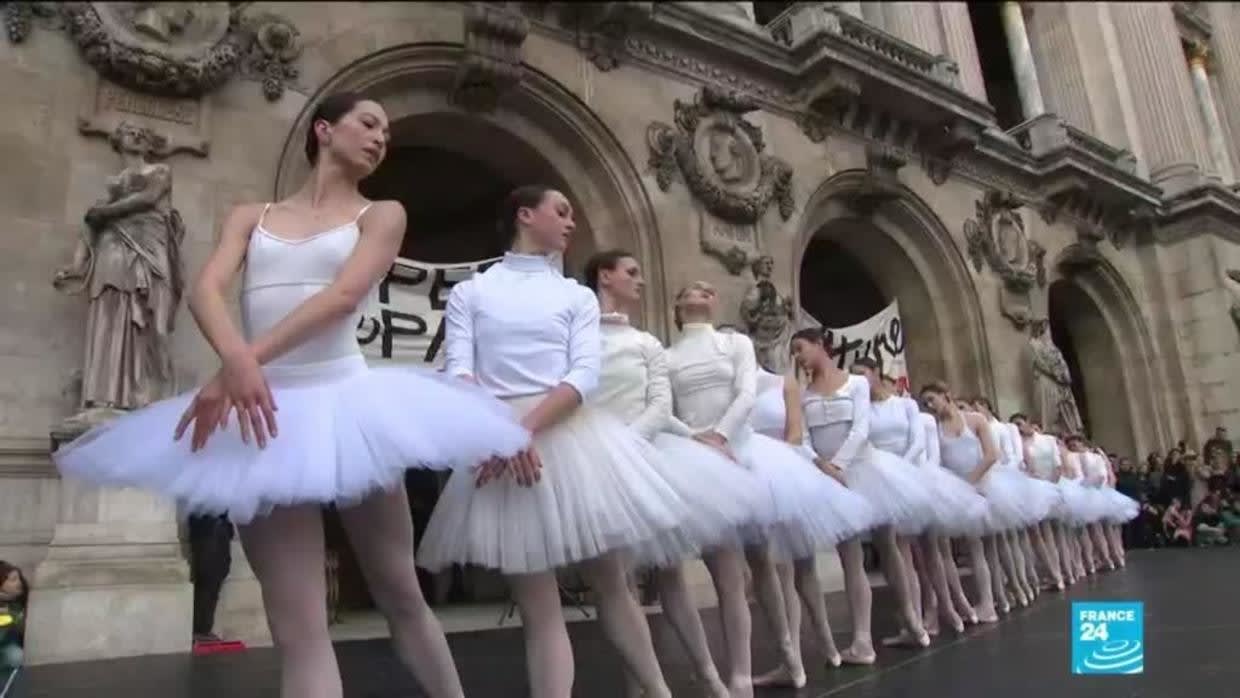 Paris Opera ballerinas perform in protest of Macron's pension reform plan