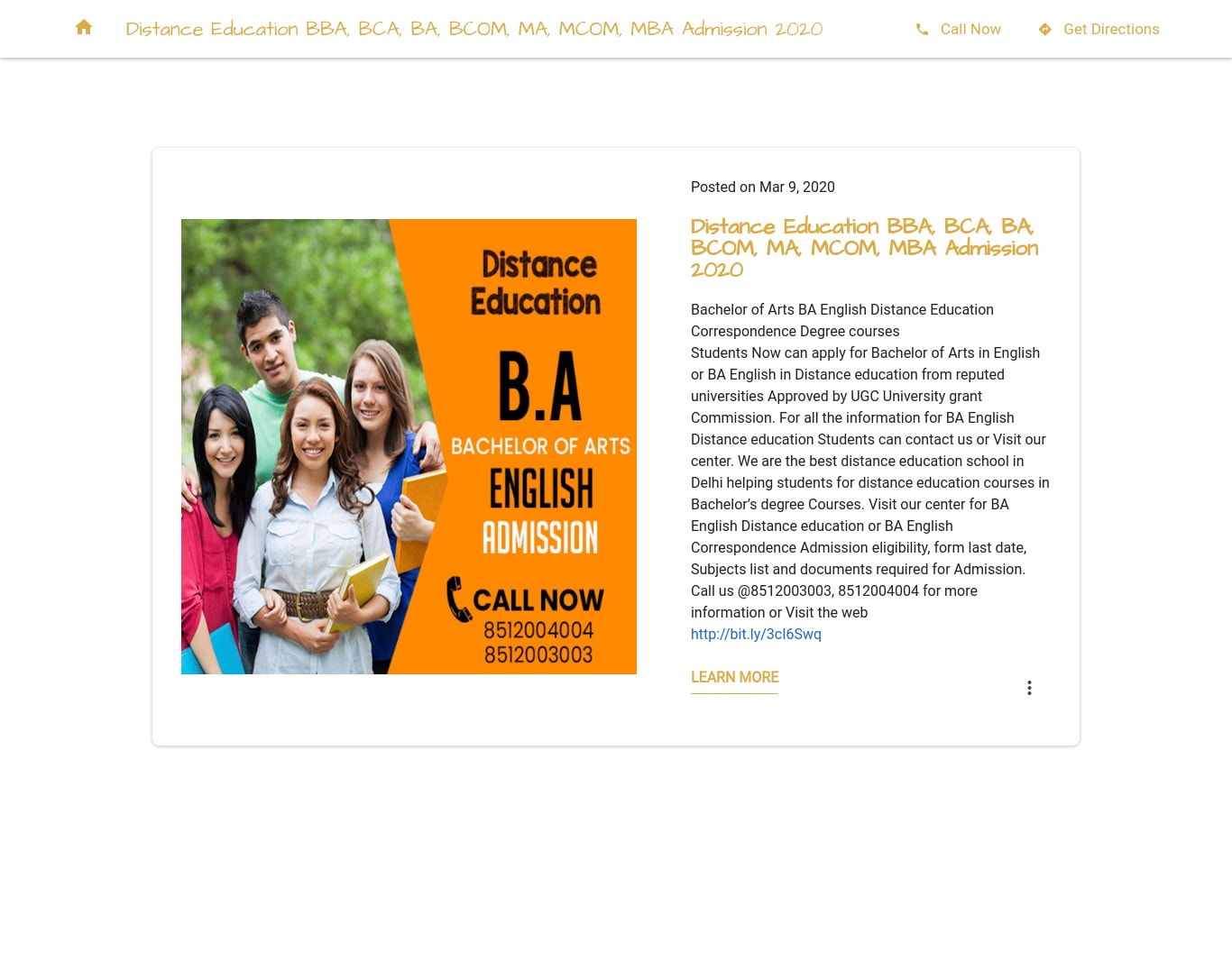 Distance Education BBA, BCA, BA, BCOM, MA, MCOM, MBA Admission 2020