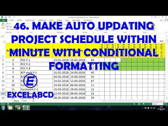 Make a day wise auto updating work schedule with Conditional Formatting within minute