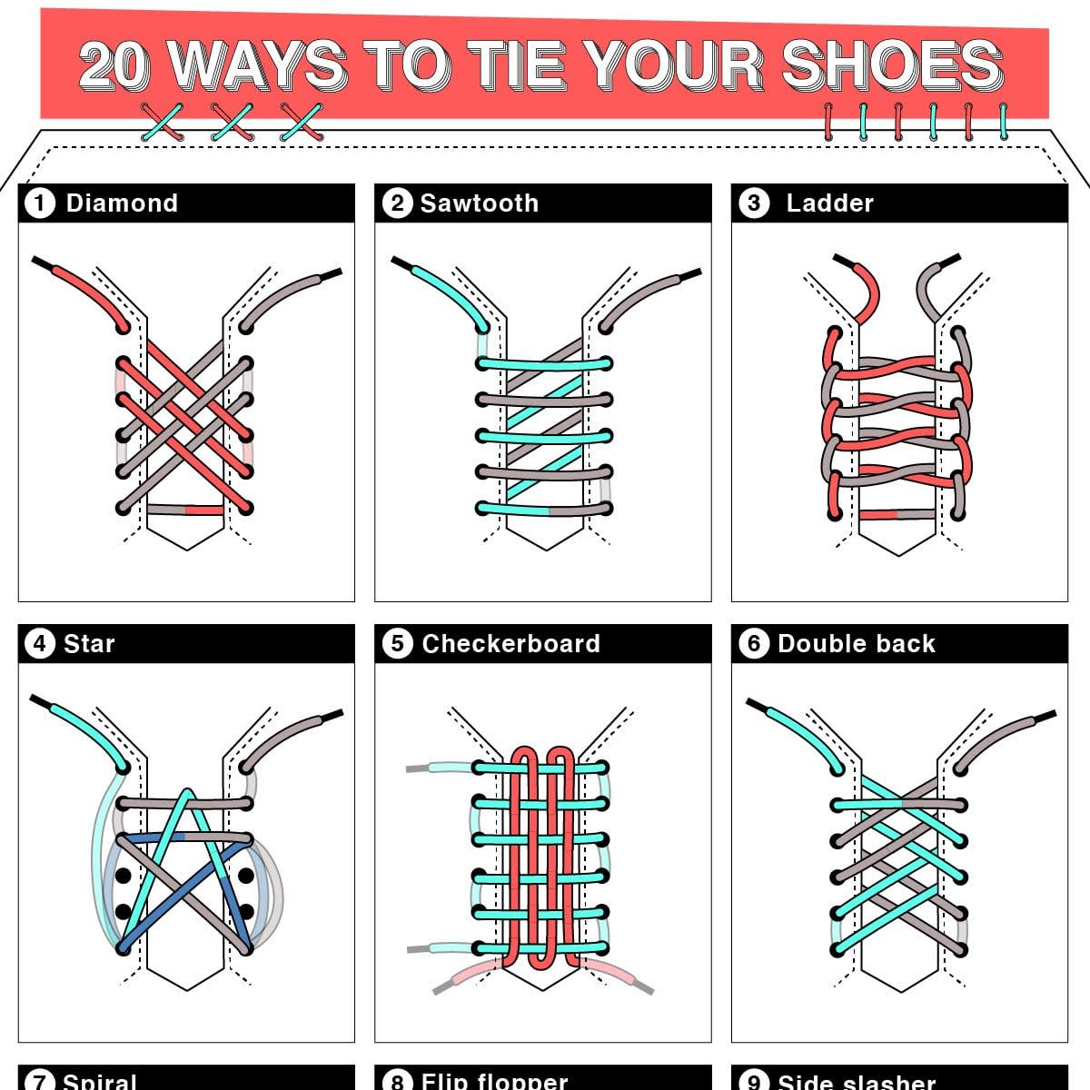 20 creative ways to tie your shoelaces.