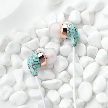 Trendy In-Ear Earbuds with Remote and Mic (Blue Turquoise Rose Gold)