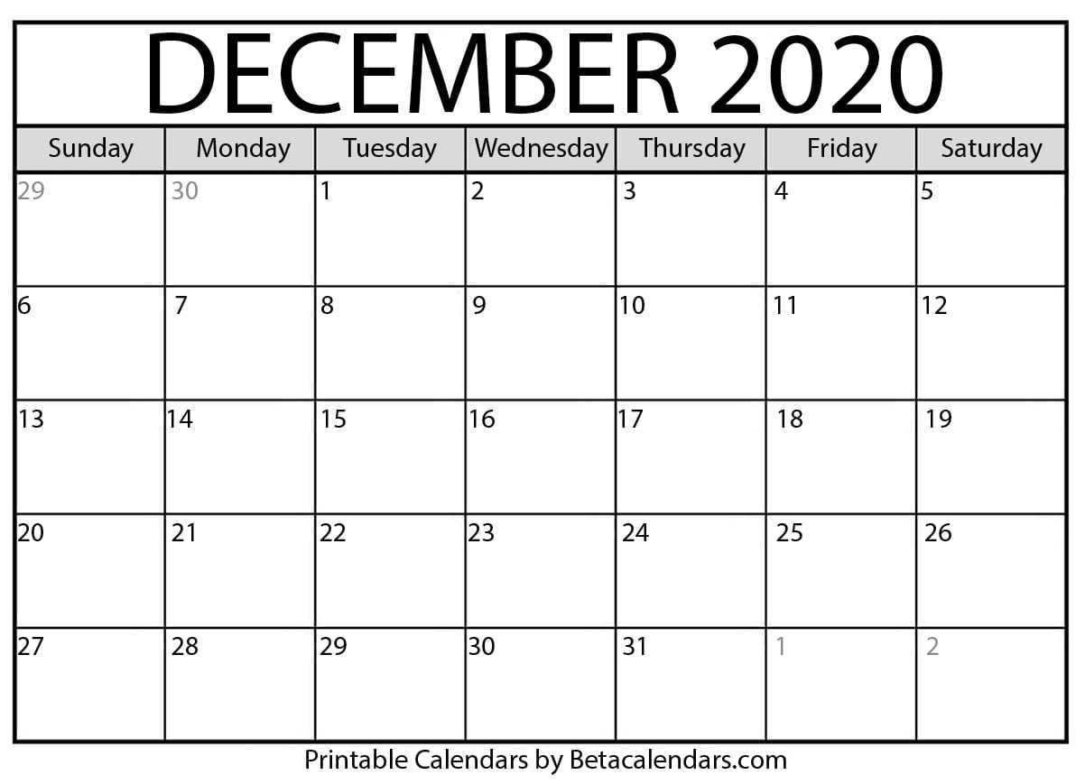December 2020 calendar | blank printable monthly calendars