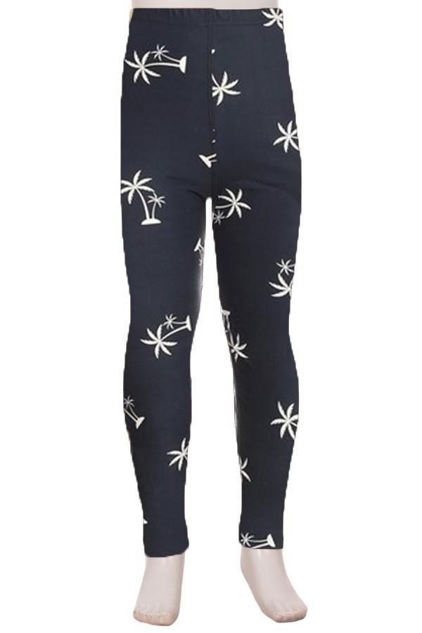 Girl's Palm Tree Printed Leggings Blue: S and L