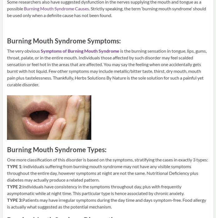 Burning Mouth Syndrome - A Very Painful Disorder - Herbs Solutions By Nature