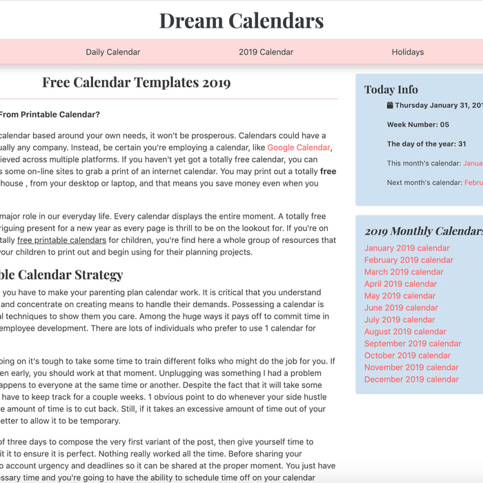 Yearly and Monthly Blank Printable Calendar - Dream Calendars by Helena Orstem
