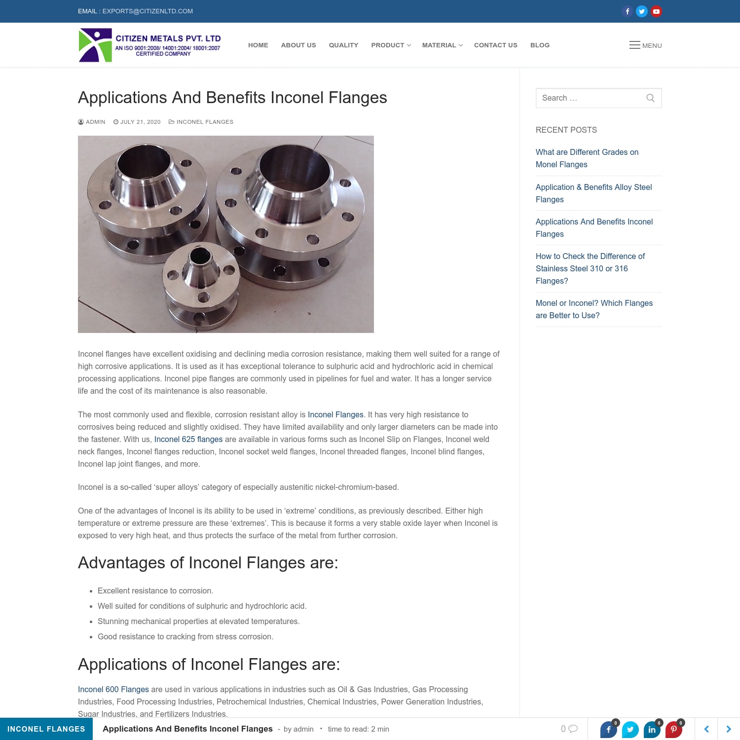 Applications And Benefits Inconel Flanges - Citizen Flanges Blog
