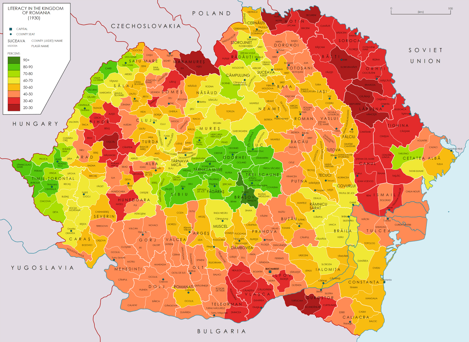 Literacy rate in the Kingdom of Romania ( 1930 )