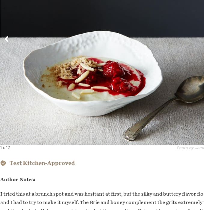 Brie and Butter Grits with Honey and Raspberry Compote Recipe on Food52