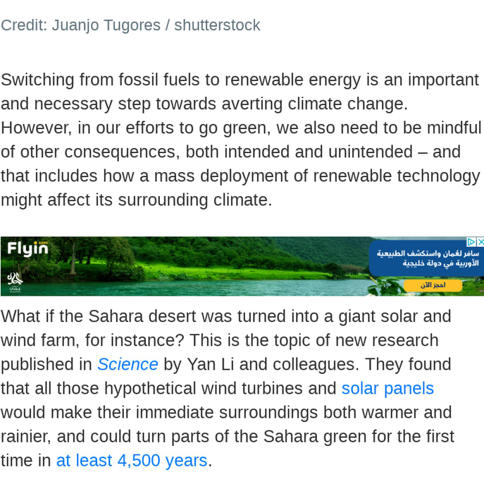Massive solar and wind farms could bring vegetation back to the Sahara