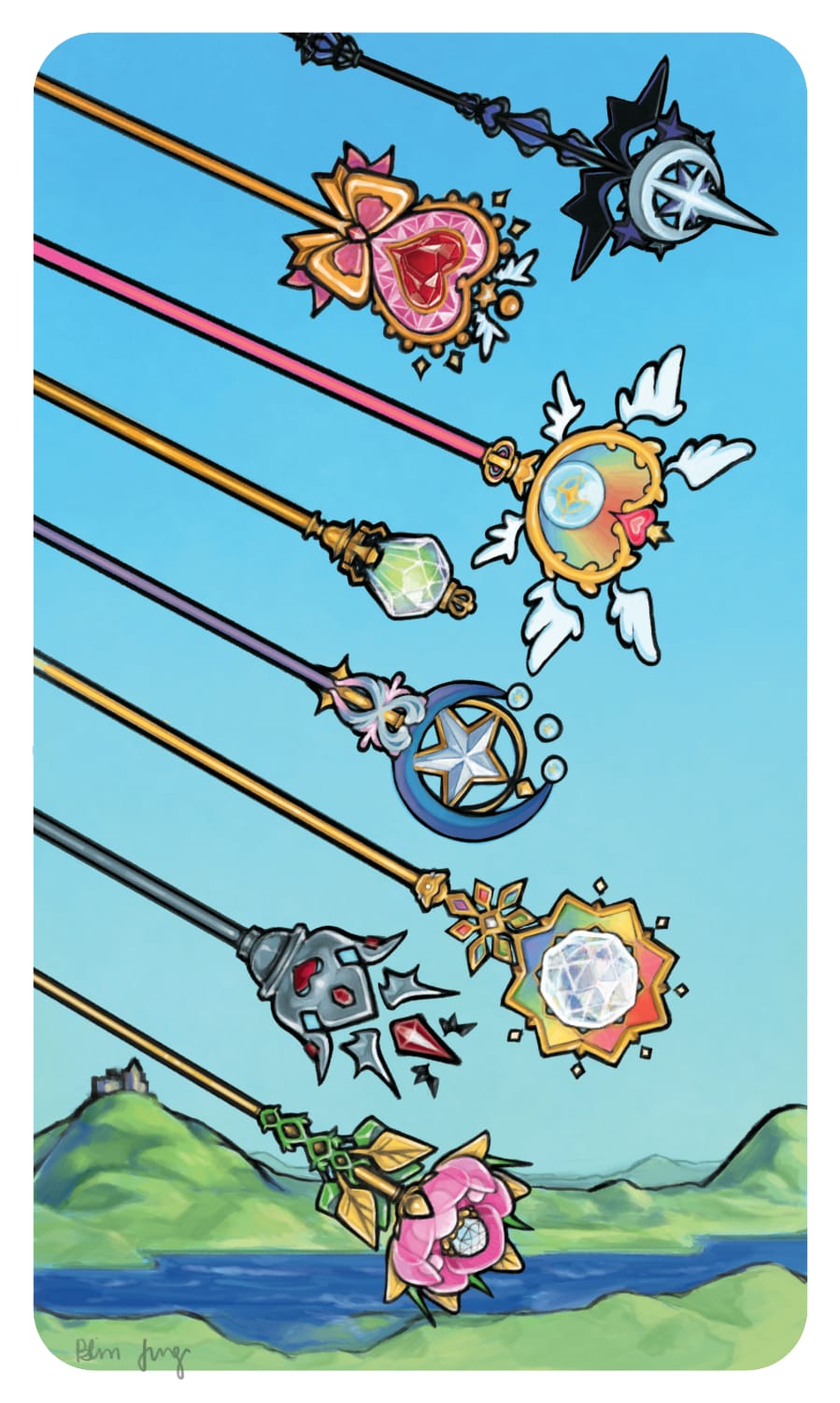 I drew something a couple days ago that reminded people of sailor moon so I embraced my mahou shoujo past and here's the 8 of wands.