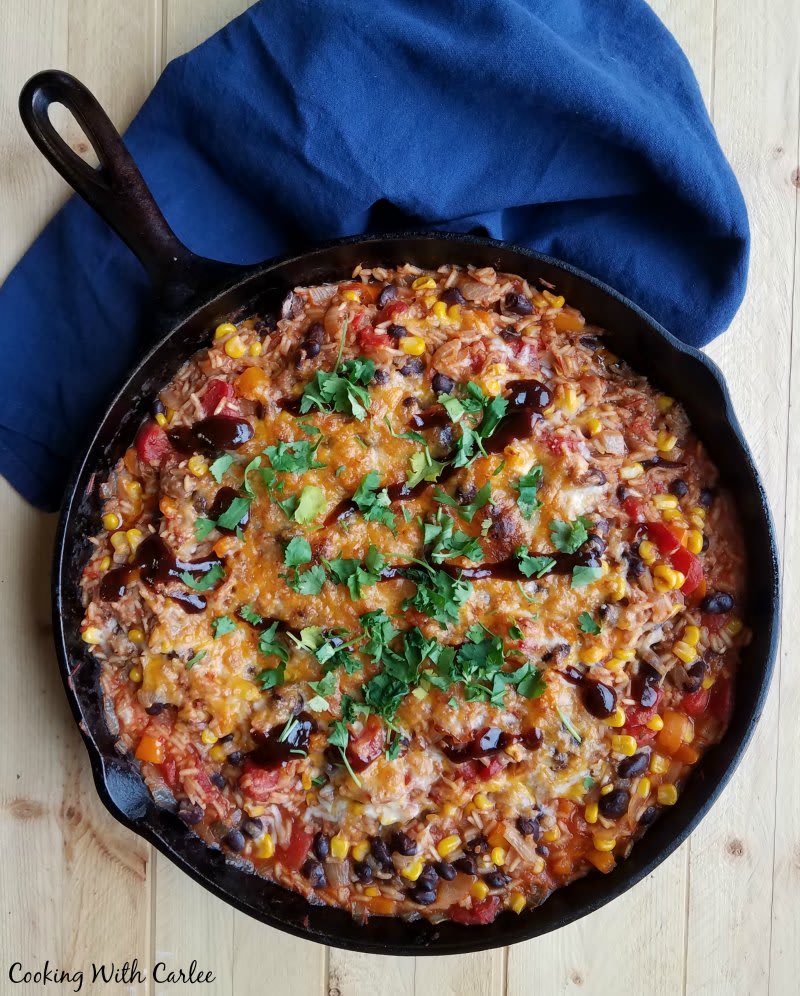 One Pan BBQ Pulled Pork and Rice Skillet Supper
